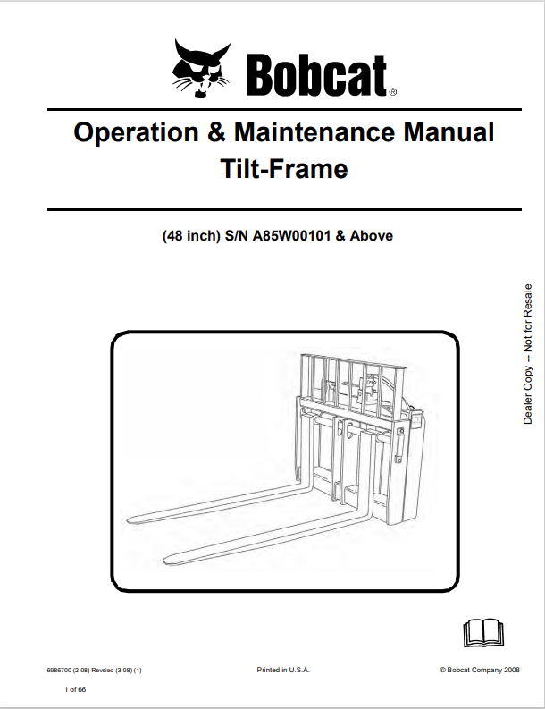 BOBCAT TILT-FRAME OPERATION AND MAINTENANCE MANUAL 6986700 PDF