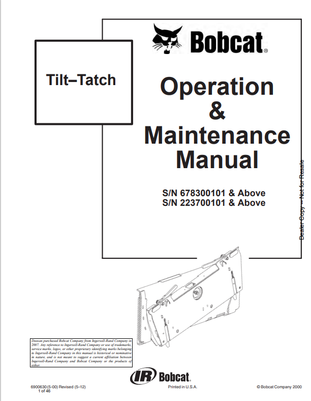 BOBCAT TILT-TATCH OPERATION AND MAINTENANCE MANUAL 6900630 PDF
