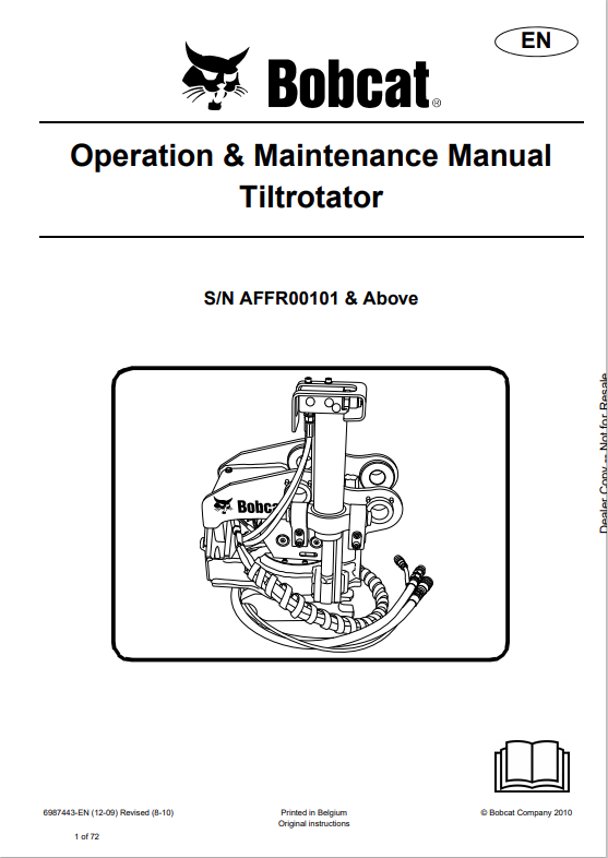 BOBCAT TILTROTATOR OPERATION AND MAINTENANCE MANUAL 6987443 PDF