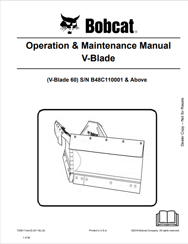 BOBCAT V-BLADE 60 OPERATION AND MAINTENANCE MANUAL 7308111 PDF