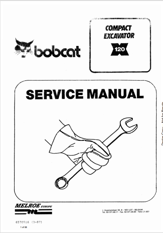 BOBCAT X120 COMPACT EXCAVATOR SERVICE MANUAL 6570516 PDF