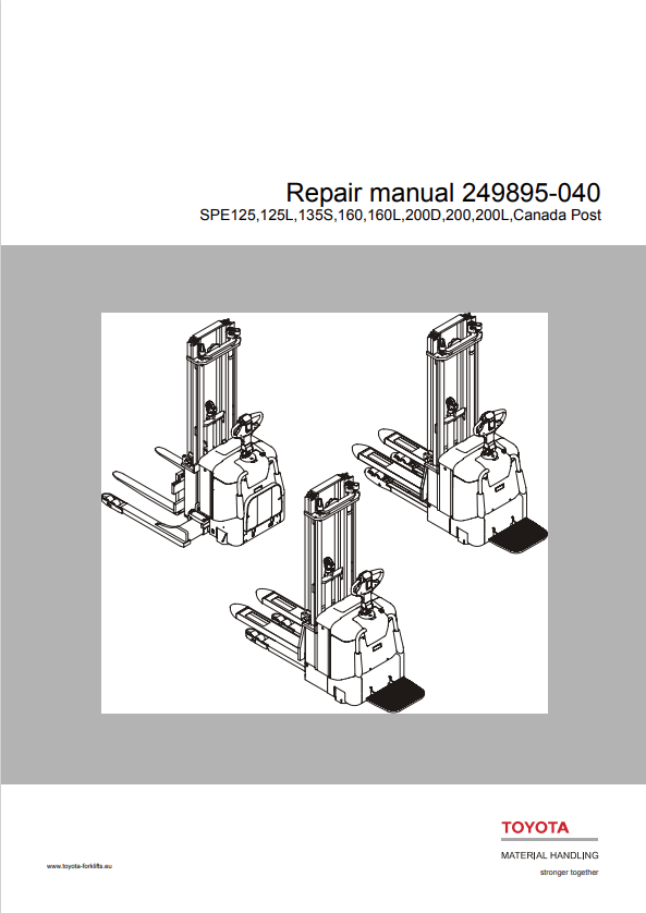 BT FORKLIFT SPE125, 125L, 135S, 160, 160L, 200D, 200, 200L REPAIR MANUAL PDF