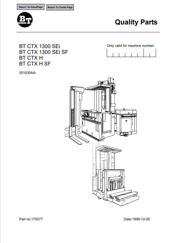 BT FORKLIFT BT CTX 1300 SEi, BT CTX 1300 SEi SF, BT CTX H, BT CTX H SF QUALITY PARTS MANUAL PDF