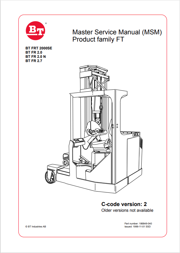 BT FORKLIFT BT FRT 2000SE, BT FR 2.0, BT FR 2.0 N, BT FR 2.7 SERVICE MANUAL PDF