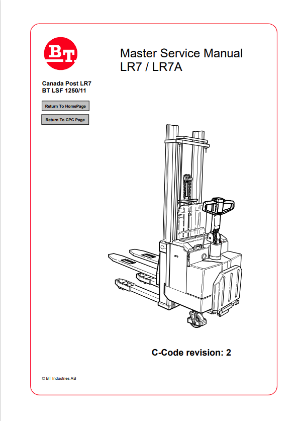 BT FORKLIFT BT LSF 1250, 11, LR7, LR7A SERVICE MANUAL PDF