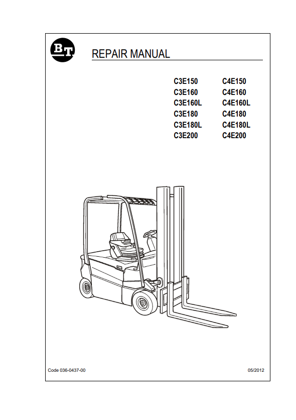 BT FORKLIFT C3E150, C3E160, C3E160L, C3E180, C3E180L, C3E200, C4E150, C4E160, C4E160L, C4E180, C4E180L, C4E200 REPAIR MANUAL PDF