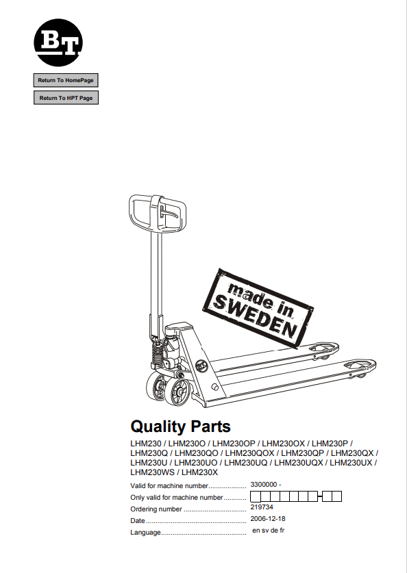 BT FORKLIFT LHM230, LHM230O, LHM230OP, LHM230OX, LHM230P, LHM230Q, LHM230QO, LHM230QOX, LHM230QP, LHM230QX, LHM230U, LHM230UO, LHM230UQ, LHM230UQX, LHM230UX, LHM230WS, LHM230X QUALITY PARTS MANUAL PDF