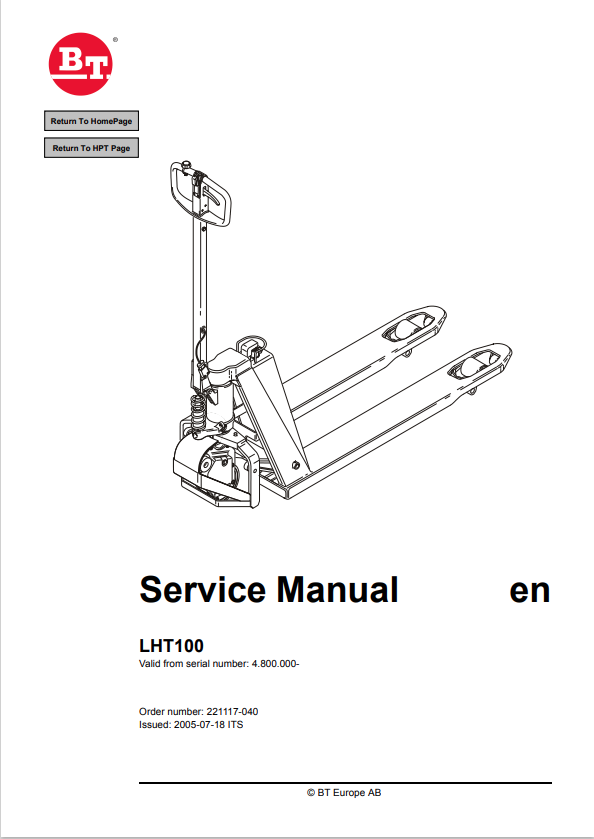BT FORKLIFT LHT100 SERVICE MANUAL PDF