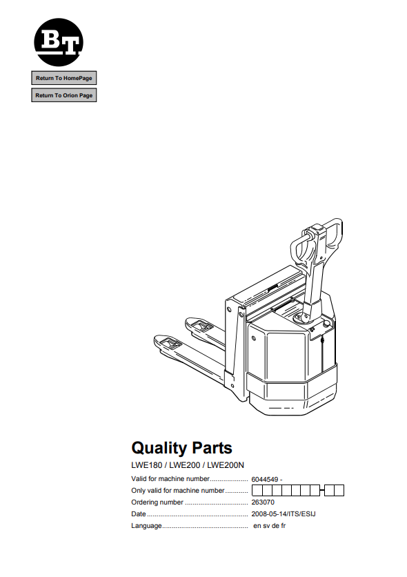 BT FORKLIFT LWE180, LWE200, LWE200N QUALITY PARTS MANUAL PDF