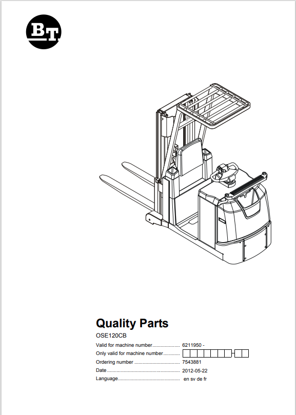 BT FORKLIFT OSE120CB QUALITY PARTS MANUAL PDF