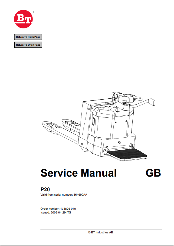 BT FORKLIFT P20 SERVICE MANUAL PDF