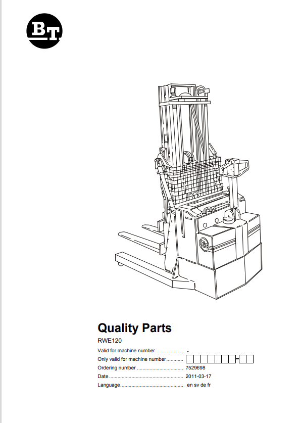 BT FORKLIFT RWE120 QUALITY PARTS MANUAL PDF