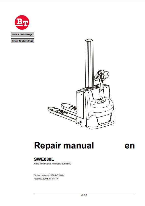 BT FORKLIFT SWE080L REPAIR MANUAL PDF