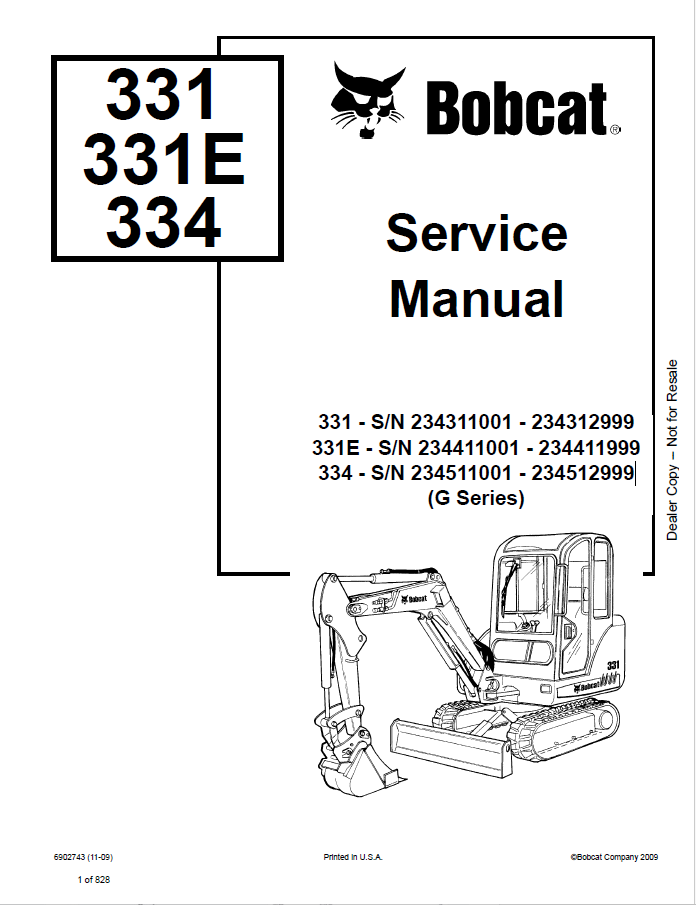 Bobcat 331, 331E, 334 (G-SERIES) Service Manual PDF