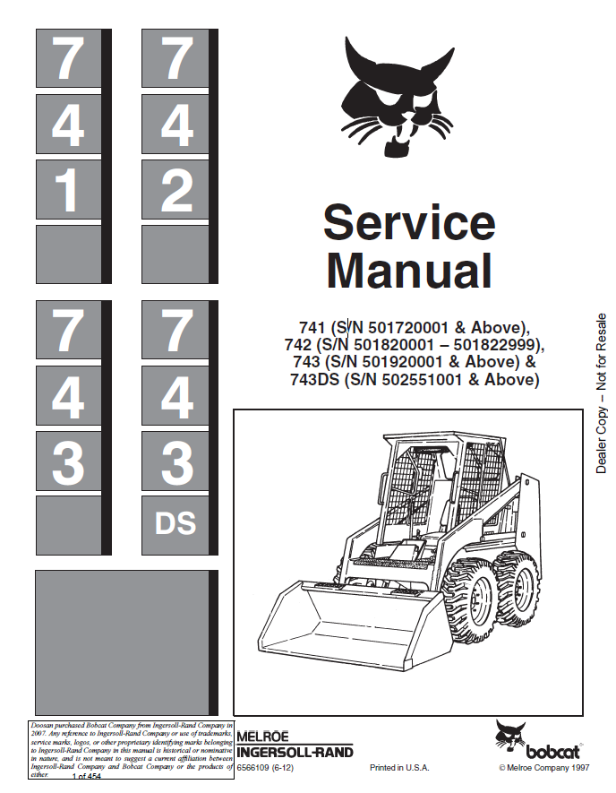 Bobcat 741, 742, 743, 743DS Service Manual PDF