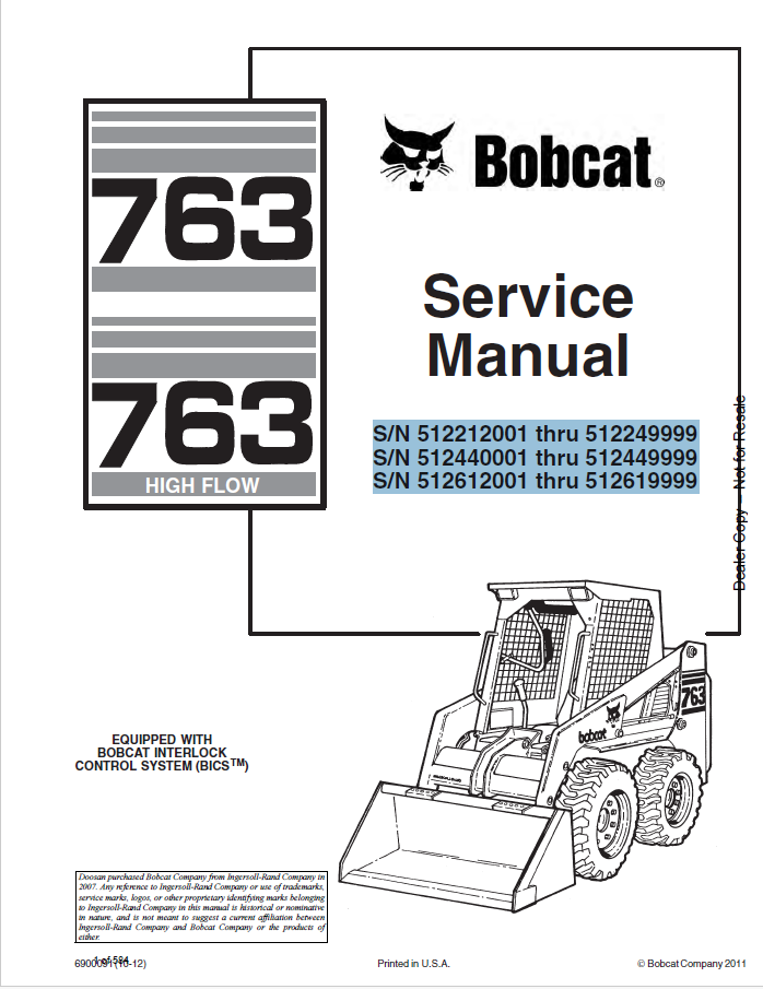 Bobcat 763 high flow Service Manual PDF
