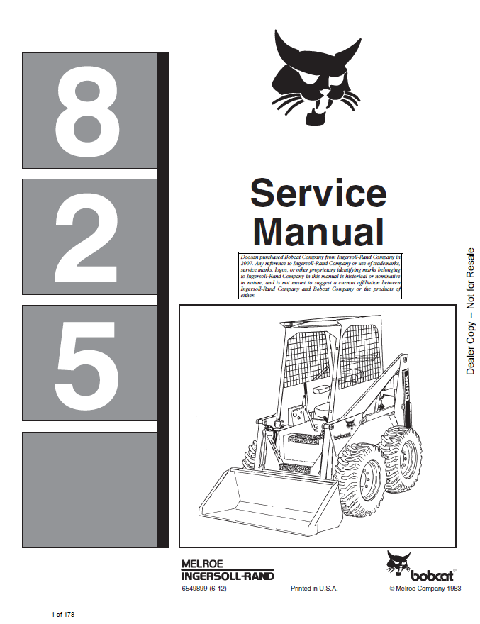 Bobcat 825 skid steer loader Service Manual PDF