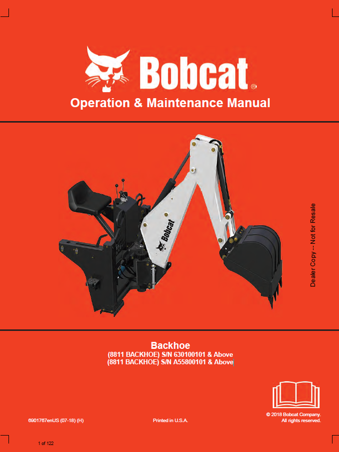 Bobcat 8811 Backhoe Operation and Maintenance Manual PDF