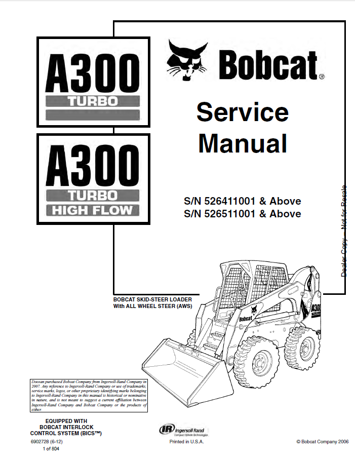 Bobcat A300 TURBO A300 TURBO HIGH FLOW Service Manual PDF