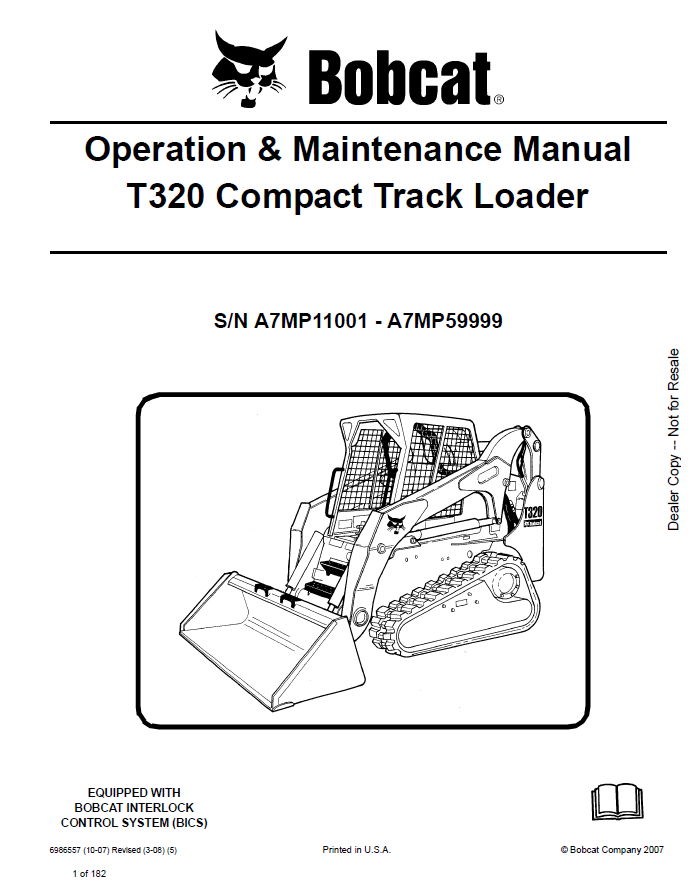Bobcat T320 Compact Track Loader Operation & Maintenance Manual PDF