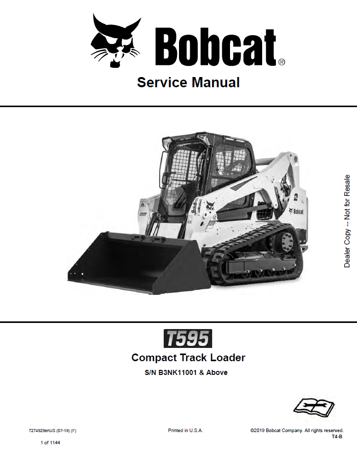 Bobcat T595 Compact Track Loader Service Manual PDF