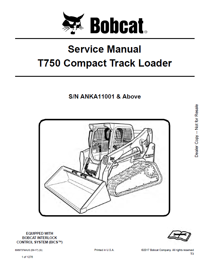 Bobcat T750 Compact Track Loader Service Manual PDF