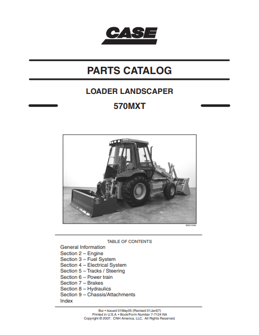 Case 570MXT Loader Landscaper Parts Catalogue Manual Bur 7-7120 NA PDF
