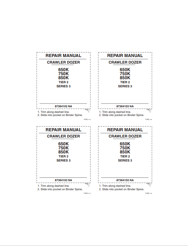 Case 650K, 750K, 850K Tire 2 Series 3 Crawler Dozer Repair Manual 87364103 NA PDF