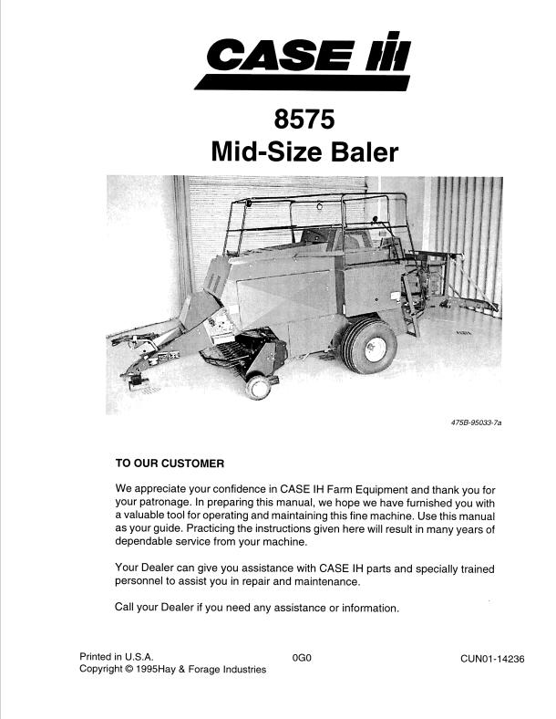 Case 8575 Mid Size Baler Operator Manual PDF