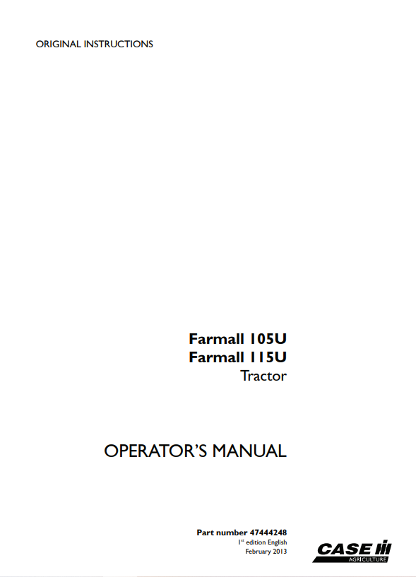 Case Farmall 105U, 115U Tractor Service Manual 47444248 PDF