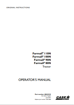 Case IH Farmall 110N, 100N, 90N, 80N Tractor Operator Manual 48042335 PDF