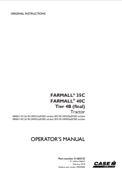 Case IH Farmall 35C, 40C Tier 4B Final Tractor Operator Manual 51485733 PDF