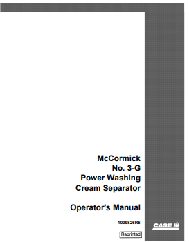 Case IH Tractor Power Washing Cream Separator Mccormick 3 – G 3g 1009826R5 Operator Manual 94001030 PDF