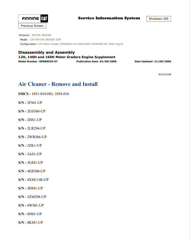Caterpillar Cat 12H Motor Grader Service and Repair Manual PDF | S/N 5ZM