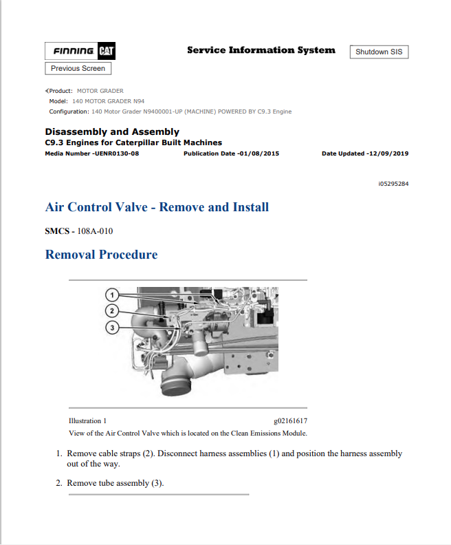 Caterpillar Cat 140 Motor Grader Service and Repair Manual PDF | S/N N94