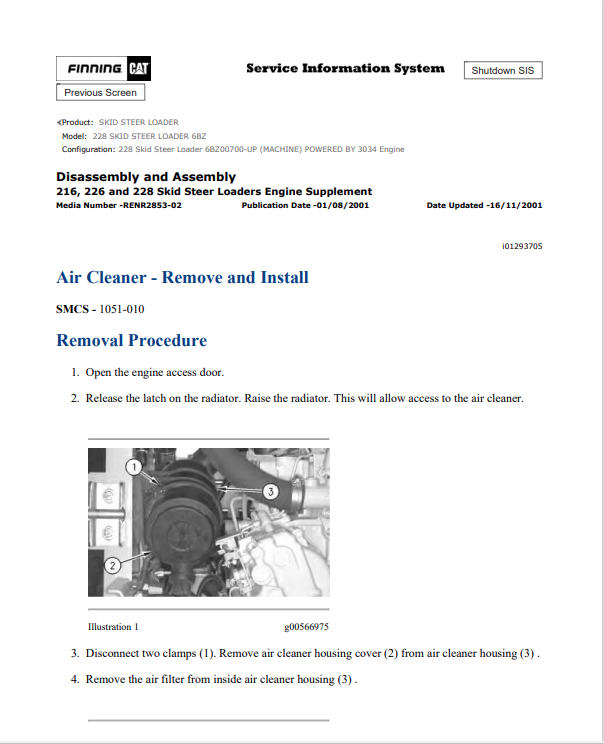Caterpillar Cat 228 Skid Steer Loader Service And Repair Manual PDF | S/N 6BZ