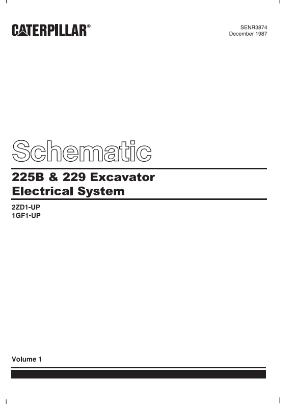 Caterpillar Cat 229 Excavator Electrical and Hydraulic Schematic Manual PDF | S/N 1GF
