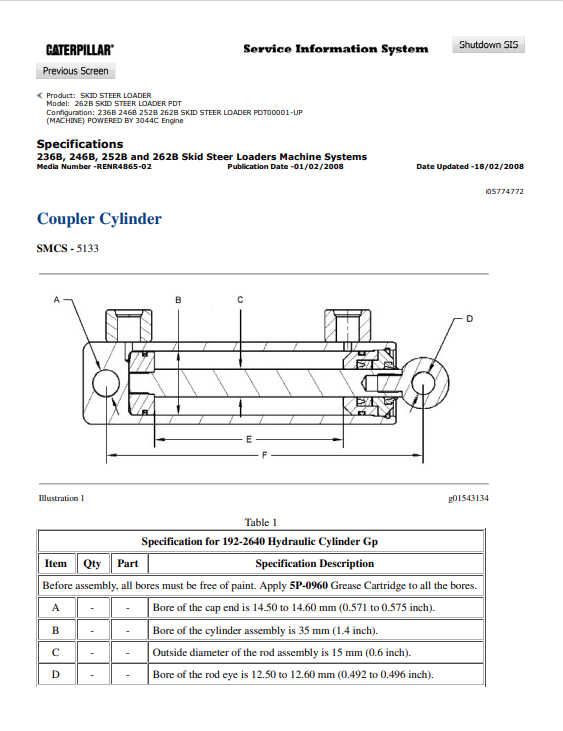 Caterpillar Cat 262B Skid Steer Loader Service and Repair Manual PDF | S/N PDT