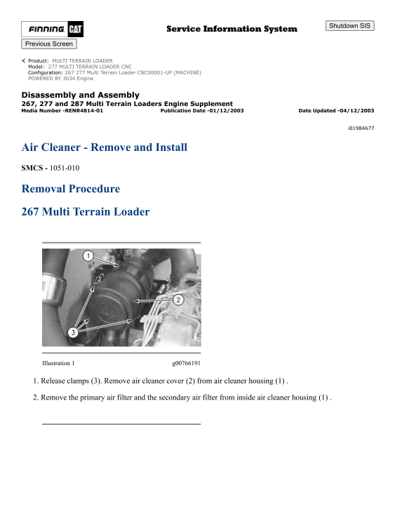 Caterpillar Cat 277 Multi Terrain Service and Repair Manual PDF | S/N CNC