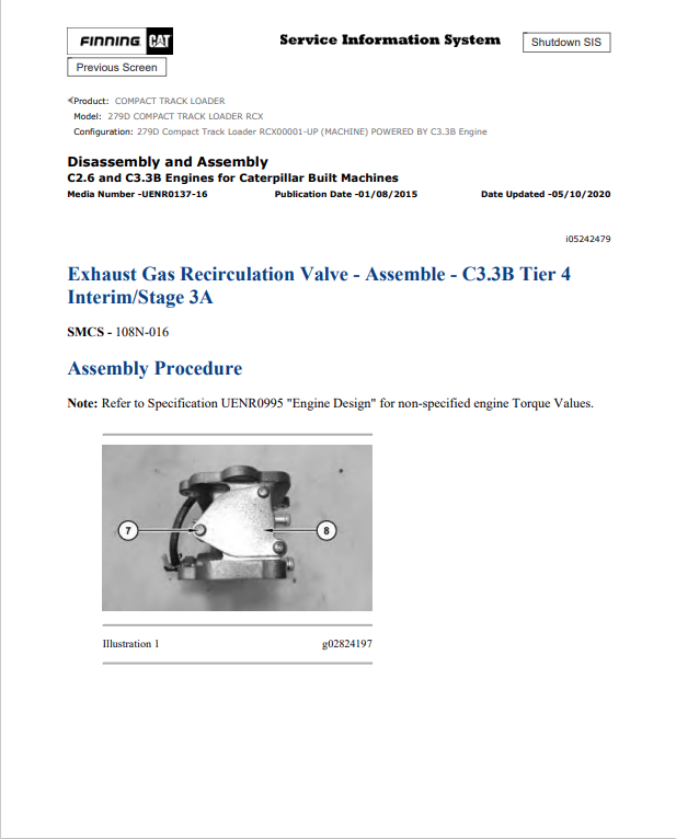 Caterpillar Cat 279D Compact Track Loader Service and Repair Manual PDF | S/N RCX