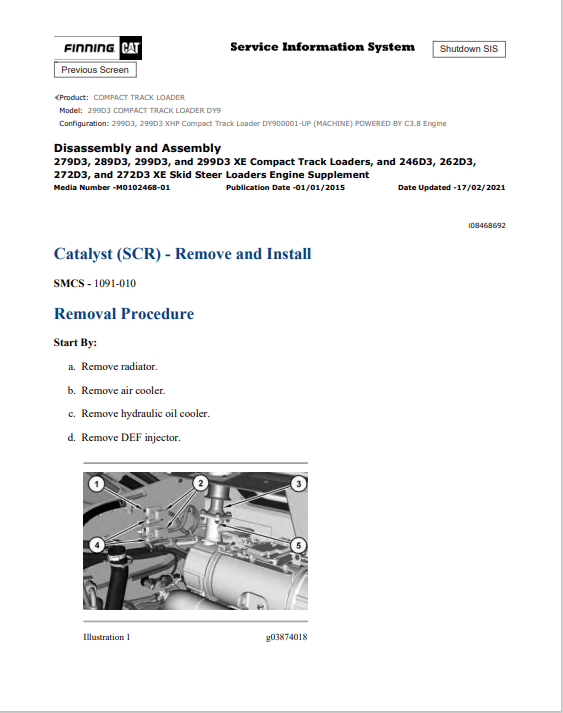 Caterpillar Cat 299D3 Compact Track Loader Service and Repair Manual PDF | S/N DY9