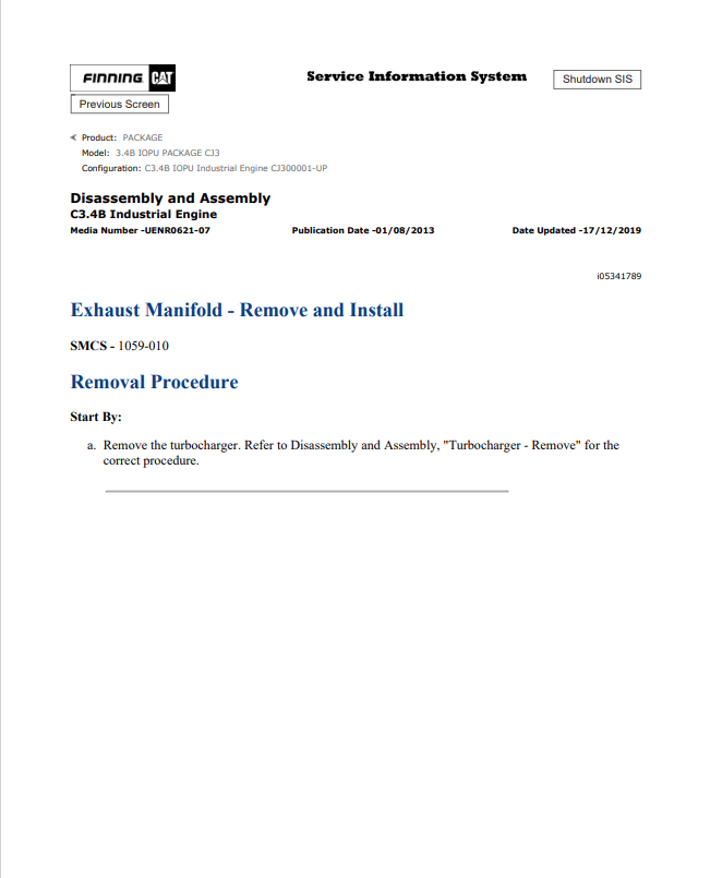 Caterpillar Cat 3.4B IOPU Package Service And Repair Manual PDF | S/N CJ3