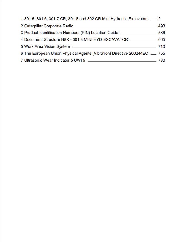 Caterpillar Cat 301.8 Mini HYD Excavator Operation and Maintenance Manual PDF | S/N H8X