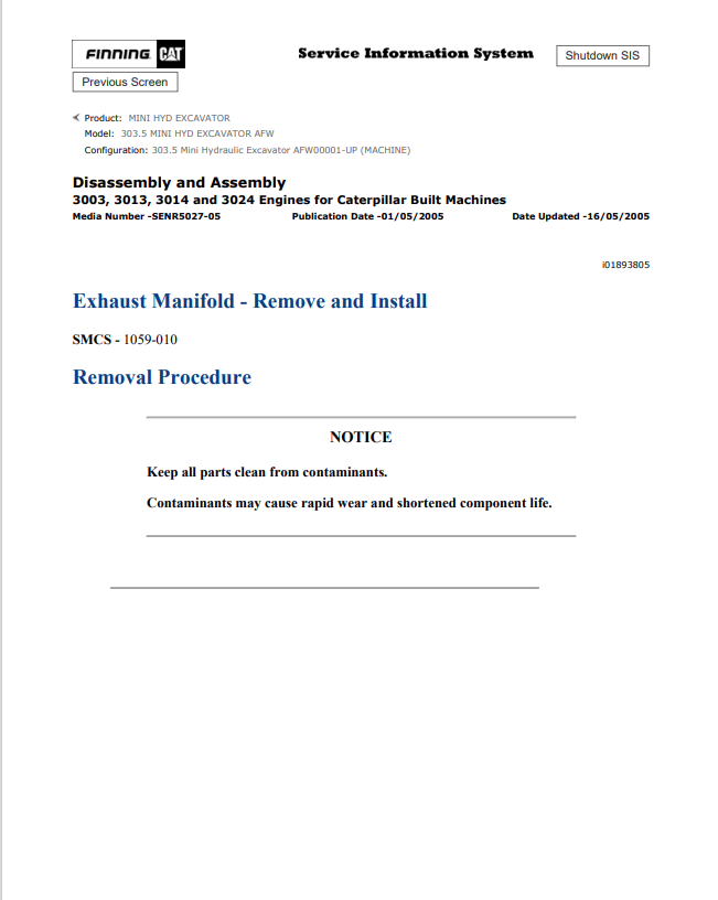 Caterpillar Cat 303.5 Mini HYD Excavator Service and Repair Manual PDF | S/N AFW