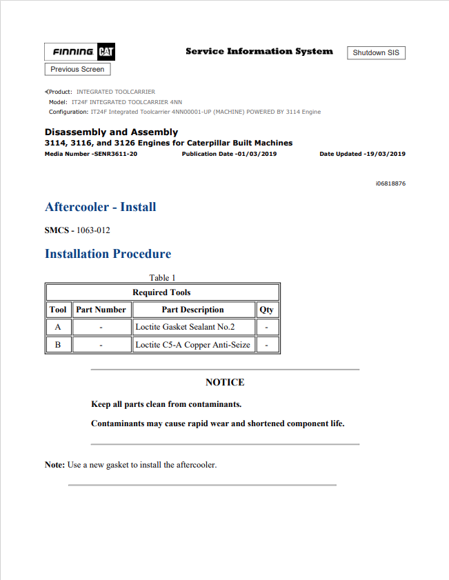 Caterpillar Cat 3114 Engine- Machine Service And Repair Manual PDF | S/N 4RR