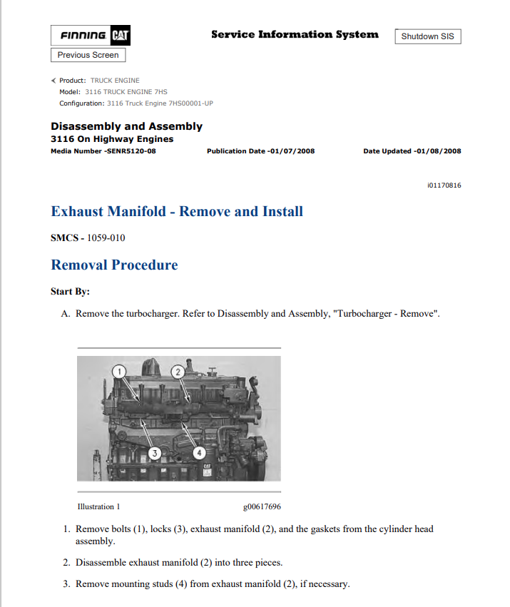 Caterpillar Cat 3116 Truck Engine Service and Repair Manual PDF | S/N 7HS