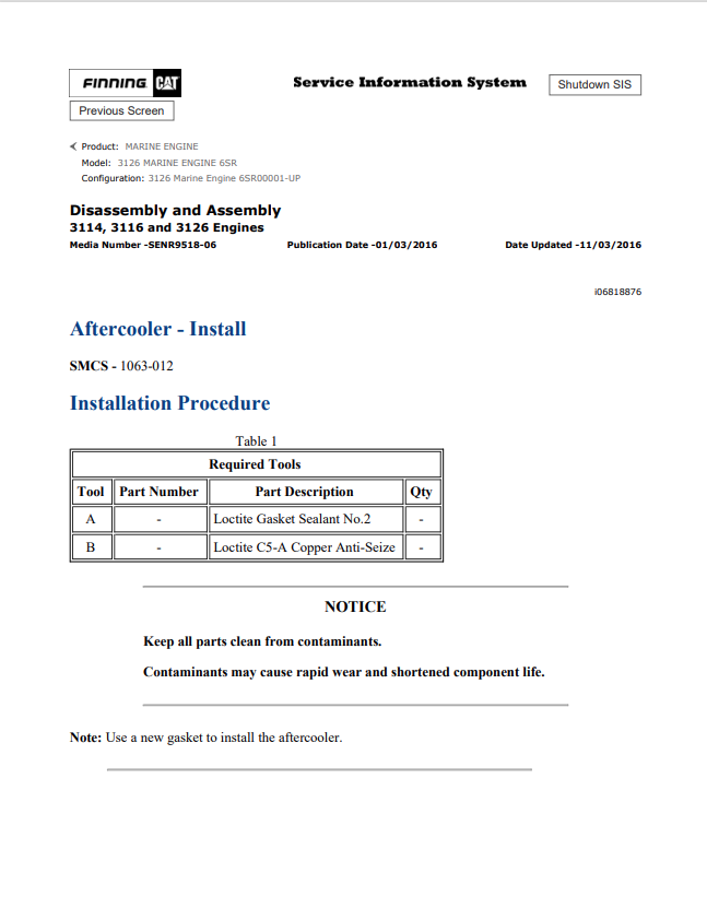 Caterpillar Cat 3126 Marine Engine Service And Repair Manual PDF | S/N 6SR