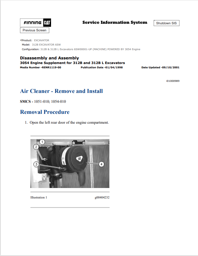 Caterpillar Cat 312B Excavator Service and Repair Manual PDF | S/N 6SW