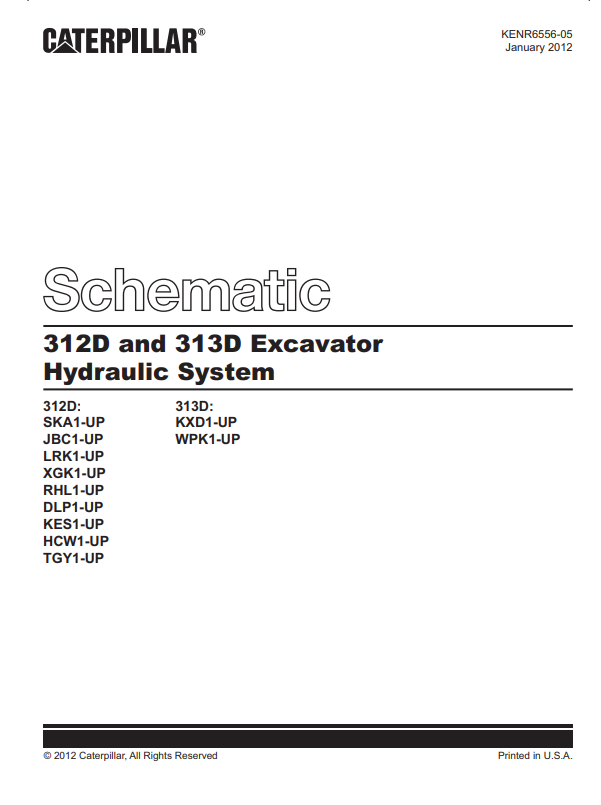 Caterpillar Cat 312D Excavator Electrical and Hydraulic Schematic Manual PDF | S/N DLP