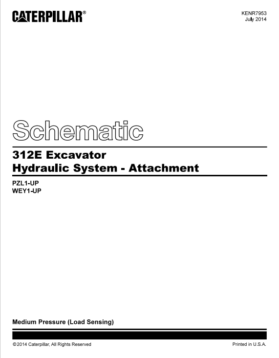 Caterpillar Cat 312E L Excavator Electrical and Hydraulic Schematic Manual PDF | S/N WEY